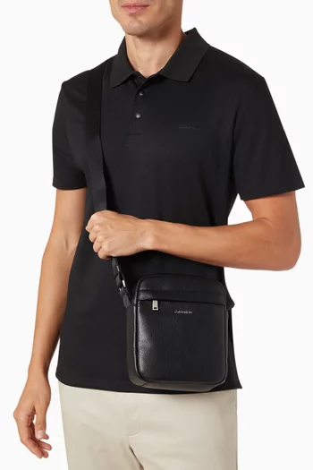 Logo Crossbody Reporter Bag in Pebbled Faux Leather