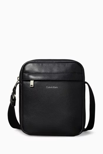 Logo Crossbody Reporter Bag in Pebbled Faux Leather