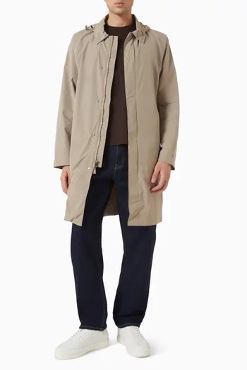 Relaxed  Long Car Coat in Tech Nylon