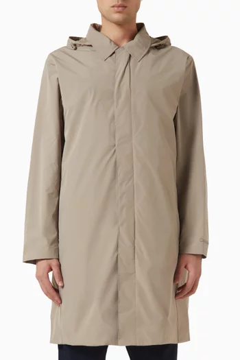 Relaxed  Long Car Coat in Tech Nylon