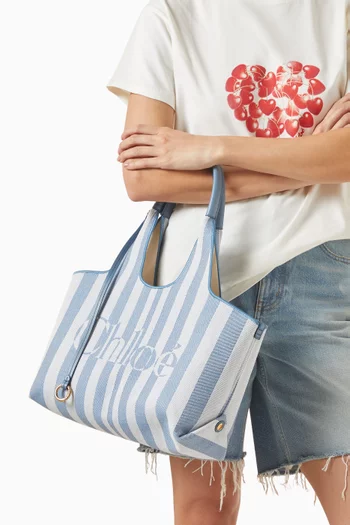 Striped East-West Tote Bag in Jacquard