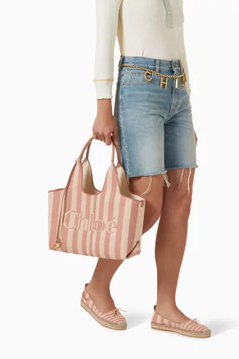 Striped East-West Tote Bag in Jacquard