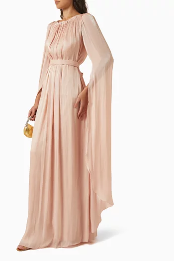 Cape-sleeves Gown in Silk-chiffon