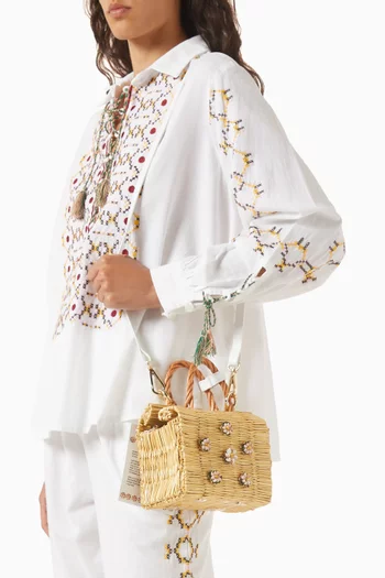 Mini Shella Top-handle Bag in Straw
