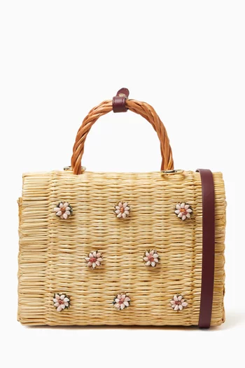 Medium Shella Top-handle Bag in Straw