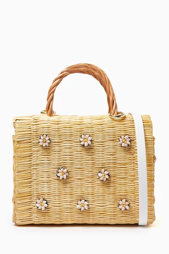 Medium Shella Top-handle Bag in Straw