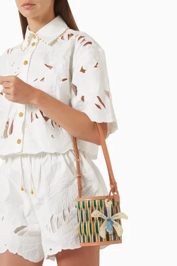 Small Cupid Madras " The Grand Tour''  Bucket Bag in Straw