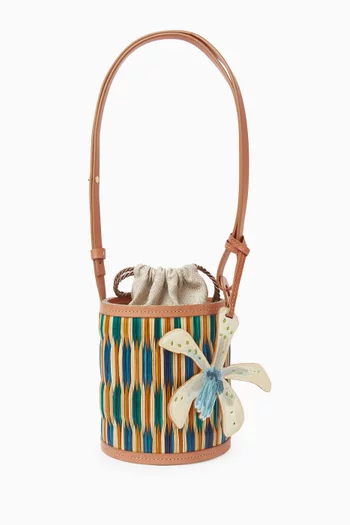 Small Cupid Madras " The Grand Tour''  Bucket Bag in Straw