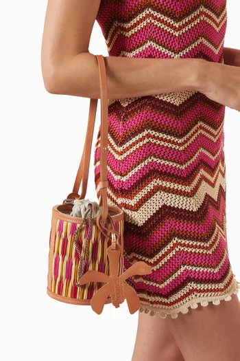 Small Cupid Madras '' The Grand Tour '' Bucket Bag in Straw