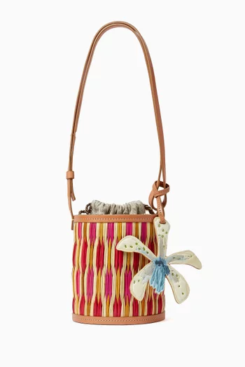 Small Cupid Madras '' The Grand Tour '' Bucket Bag in Straw
