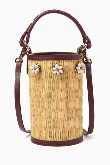 Mini Cupid Bucket Bag in Straw & Leather