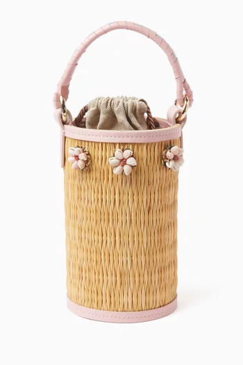 Mini Cupid Bucket Bag in Straw & Leather
