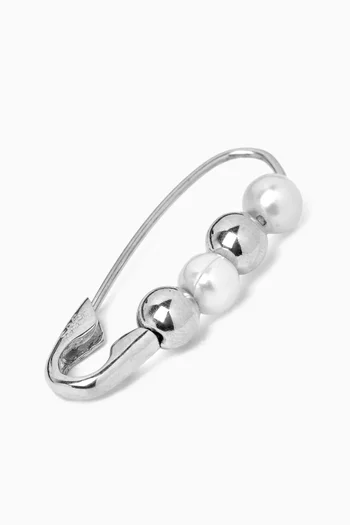 Friendship Bead & Pearl Safety Pin Single Earring in Sterling Silver