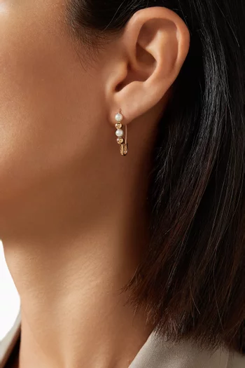 Mini Friendship Bead & Pearl Safety Pin Single Earring in 14kt Yellow Gold