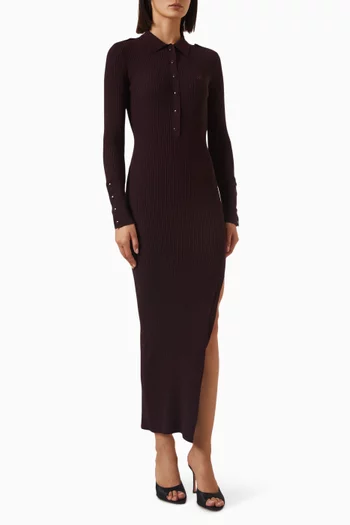 Polo Long Dress in Rib-knit