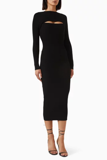 Slash Long Dress in Rib-knit
