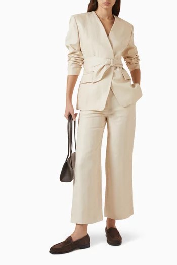 Flared Cropped Pants in Linen-blend