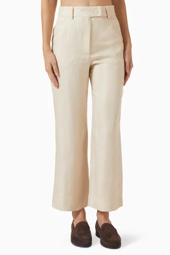 Flared Cropped Pants in Linen-blend