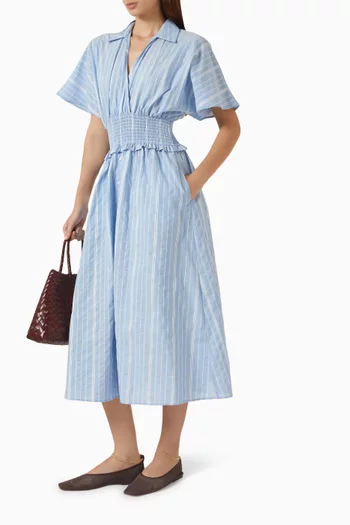 Striped Shirt Midi Dress in Cotton-blend