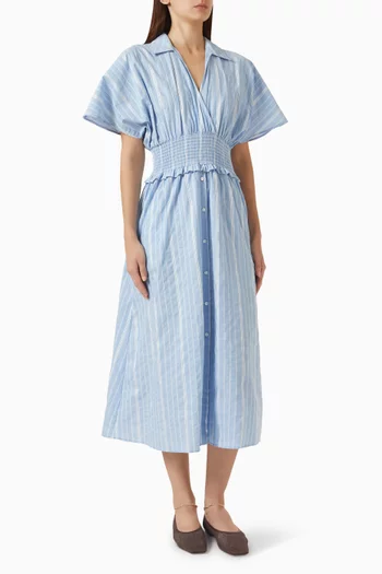 Striped Shirt Midi Dress in Cotton-blend