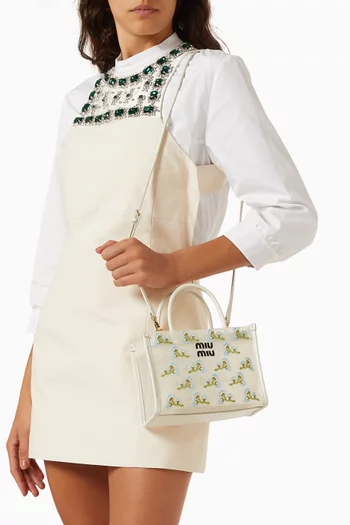 Embroidered Top-handle Bag in Mesh