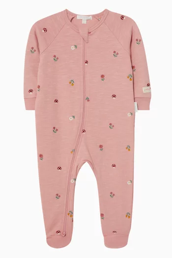 Embroidered Fleece Sleepsuit in Organic Cotton