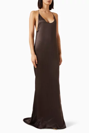 Halterneck Maxi Dress in Silk-satin
