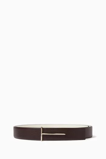 Grain Leather And Spazzolato Leather Slim T Belt
