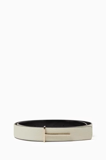Grain Leather And Spazzolato Leather Slim T Belt