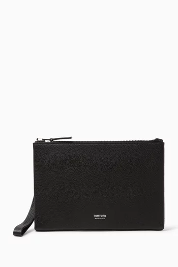 Slim Wristlet Pouch in Grain Leather