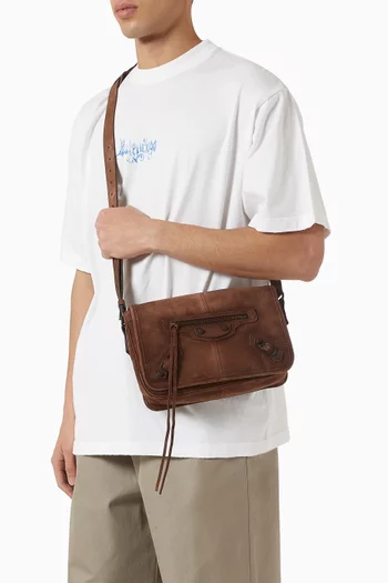 Small Le City Flap Messenger Bag in Waxed Suede