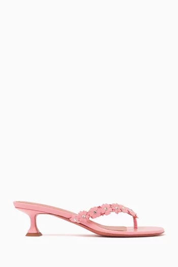 Janis Thong 45  Floral-appliqué Mules in Nappa Leather