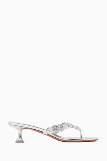 Janis Thong 45  Floral-appliqué Mules in Nappa Leather