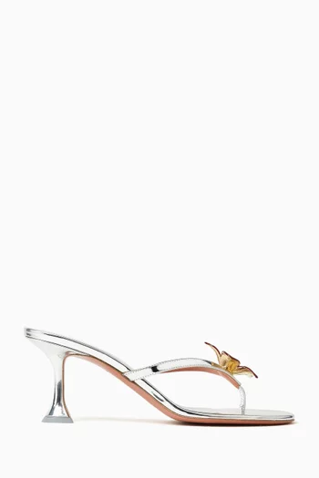 Vittoria 70 Flower Thong Mules in Metallic Leather