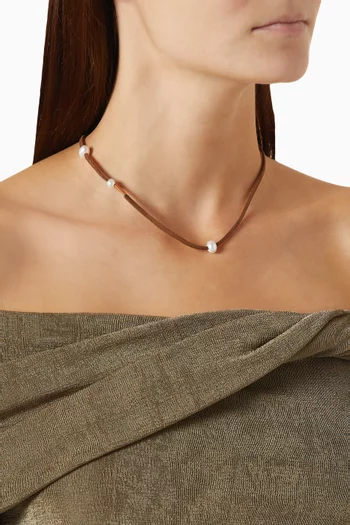 Pearl Wrap Cord Necklace in Suede