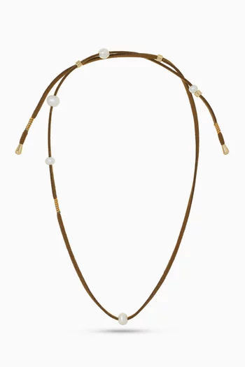 Pearl Wrap Cord Necklace in Suede