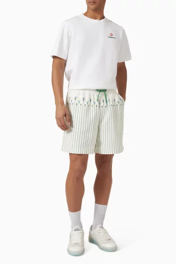 Sporty Floral Stripe Shorts in Linen