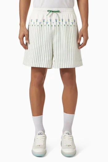 Sporty Floral Stripe Shorts in Linen