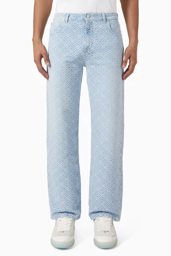 Washed Monogram Straight-fit Jeans in Denim