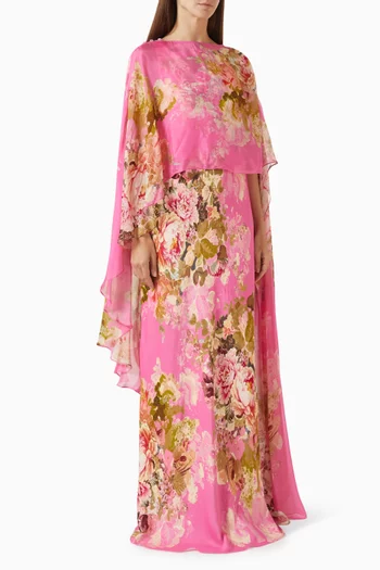 Saro Ruched Cape Dress