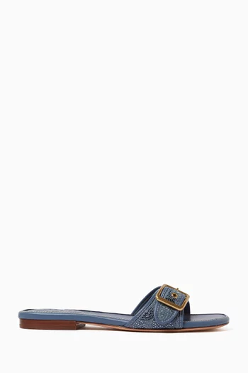 Margot Crystal-embellished Flat Sandals in Denim