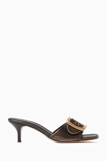 Margot 55 Oversized Buckle Sandals in Burnished Leather