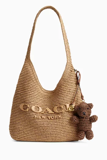 Bear Bag Charm in Woven Straw