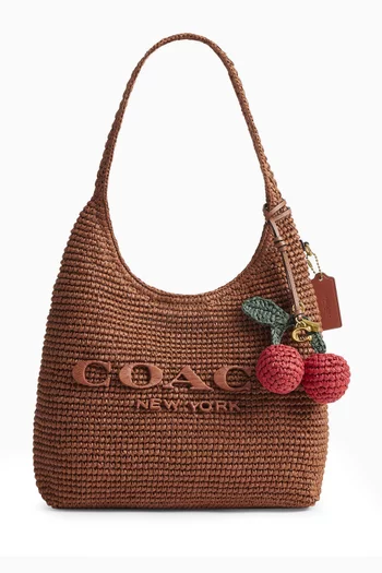 Cherries Bag Charm in Woven Straw