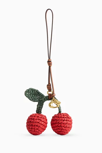 Cherries Bag Charm in Woven Straw