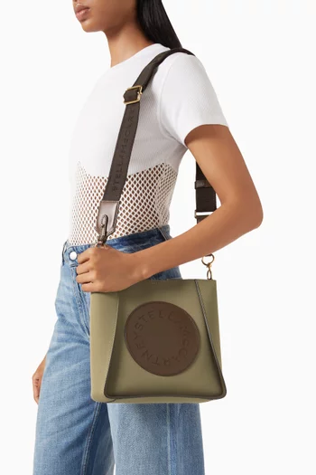 Logo Square Crossbody Bag in Organic Cotton & Leather