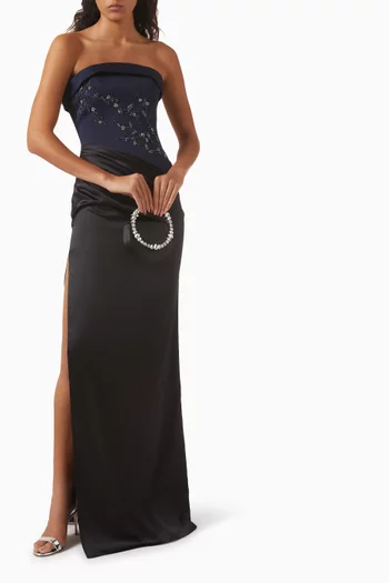 Zeynep Embroidered Strapless Gown in Satin