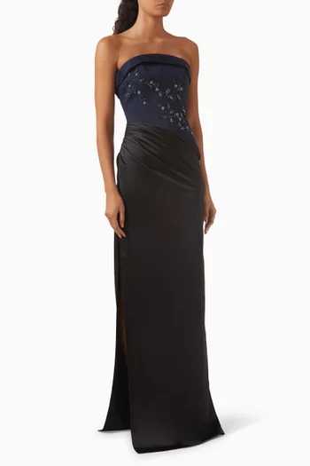 Zeynep Embroidered Strapless Gown in Satin
