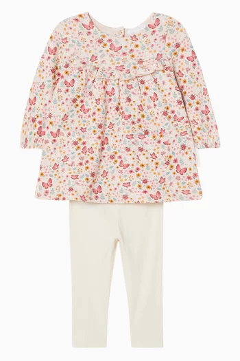 Butterfly Print Dress & Leggings Set