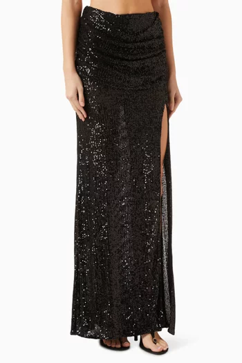 Draped Waist Sequin Maxi Skirt